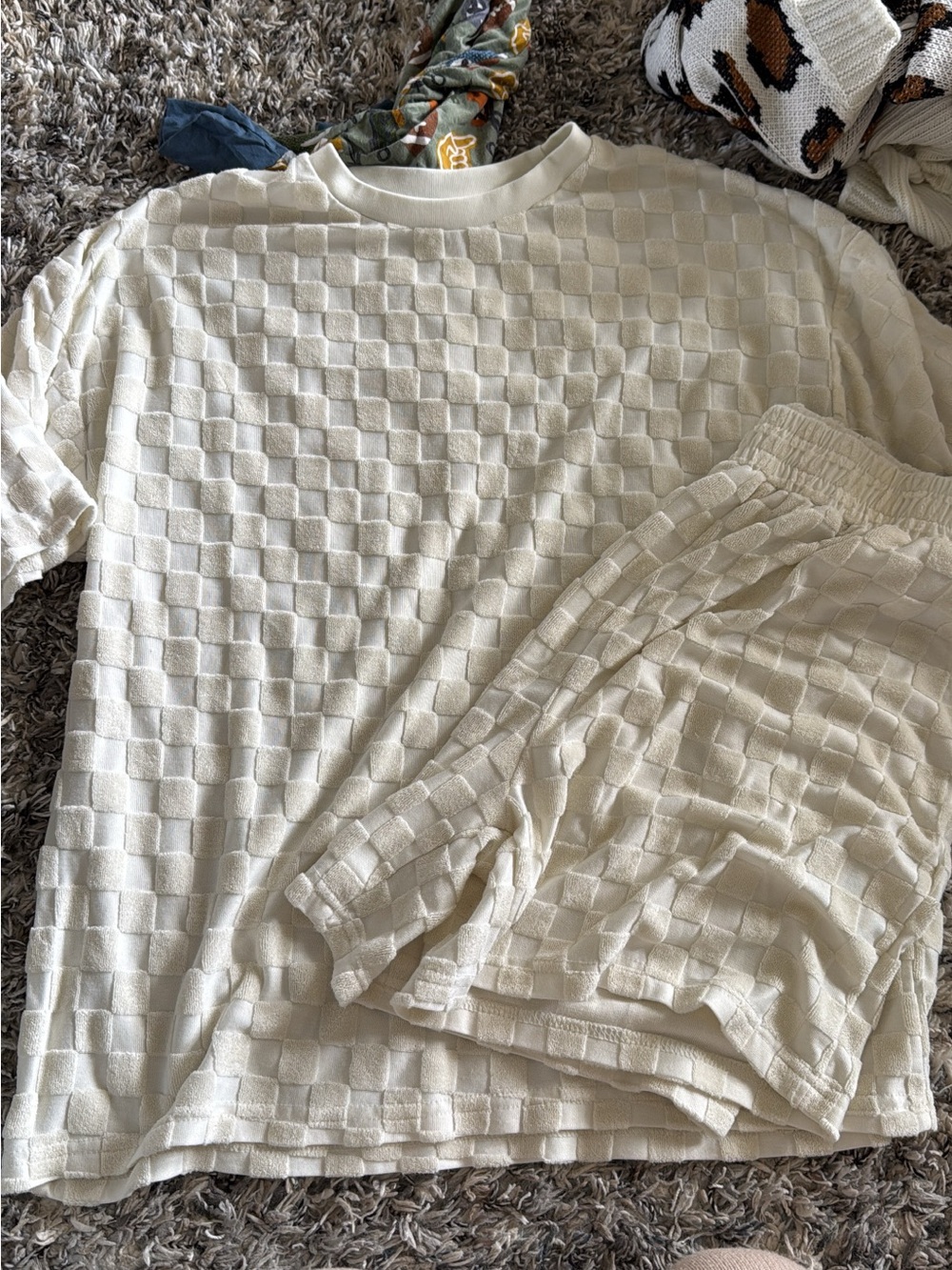 Cream Checkerboard Short Sleeve Top — Women's Casual Tee